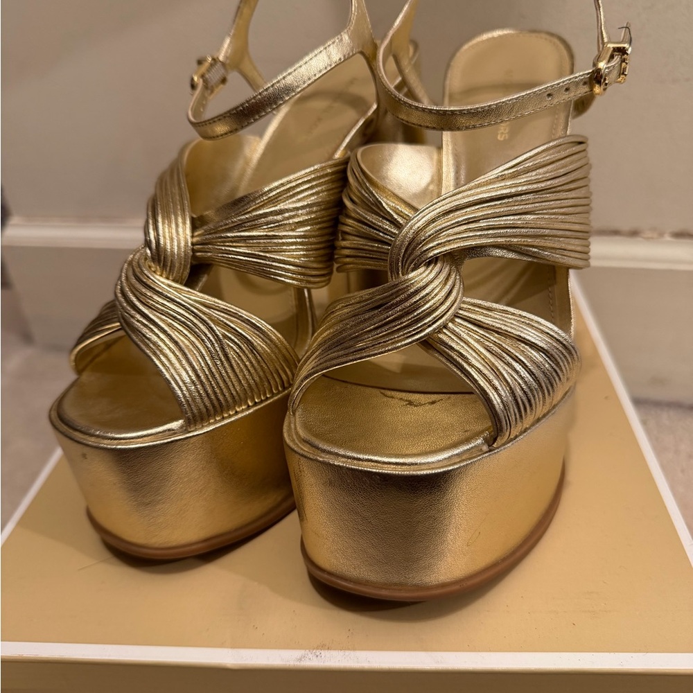 Michael Kors Gold Braided Platform Sandals